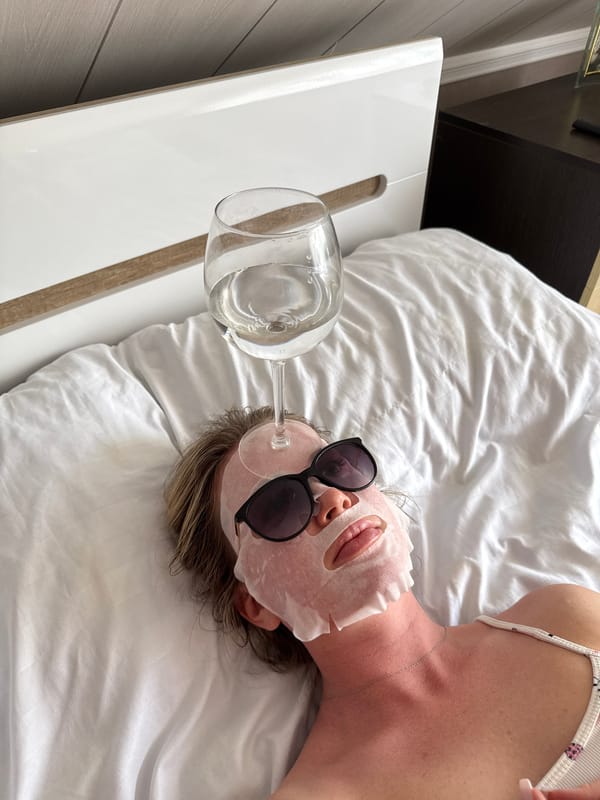 Woman practices self-care routine with face mask in Chaikovsky