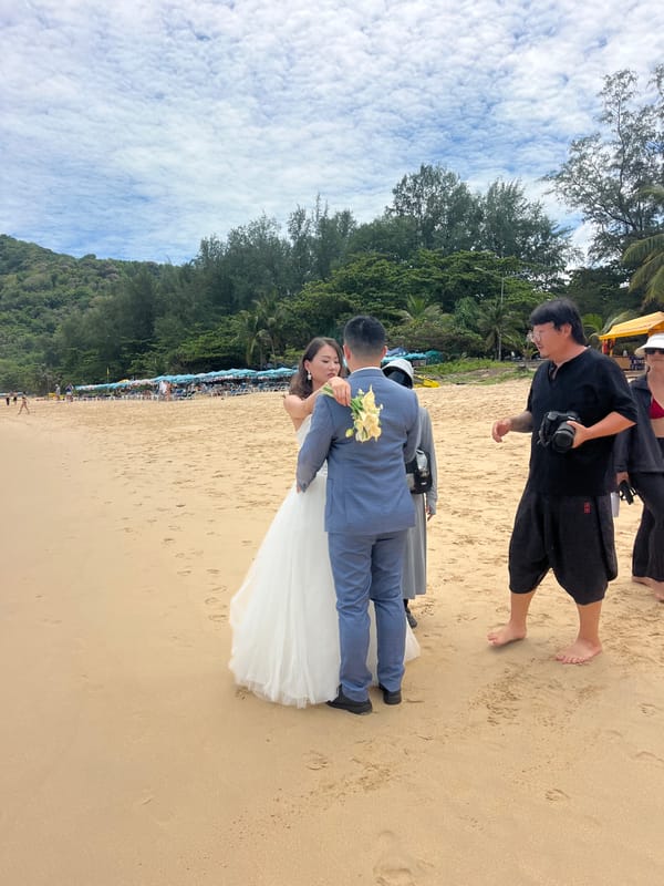 Wedding photoshoot captured on tranquil Rawai Beach, Thailand