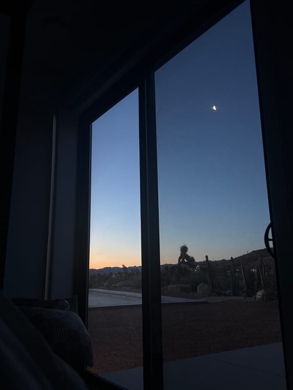 Desert home interior and skylight moon view documented Yucca Valley