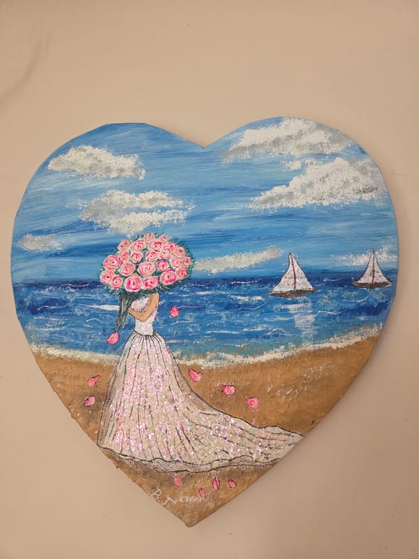 Heart-shaped bride painting observed on wall in Blagoevgrad