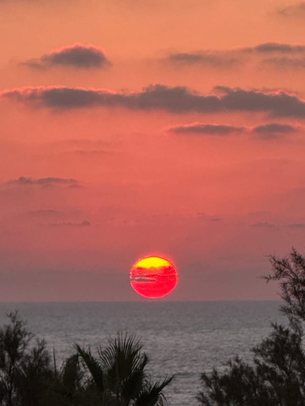 Mediterranean sunset from the Tel Aviv shore, July evening