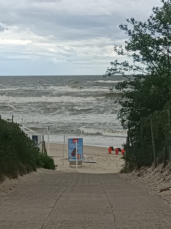 Overcast day on a choppy Baltic beach in Stegna