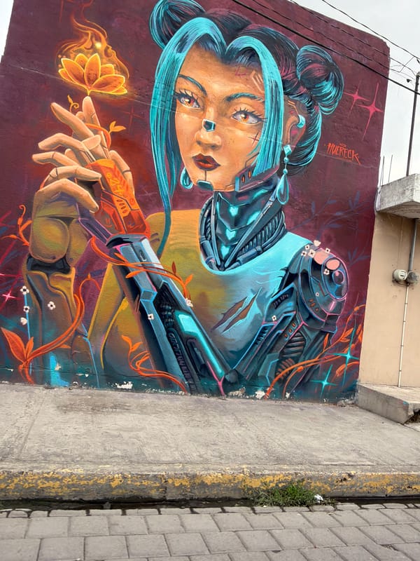 Cyberpunk-style mural spotted in San Andrés Cholula, Mexico