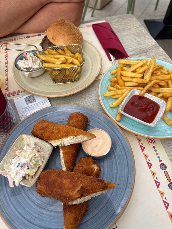 Outdoor dining captured at Podgorica restaurant with fried foods