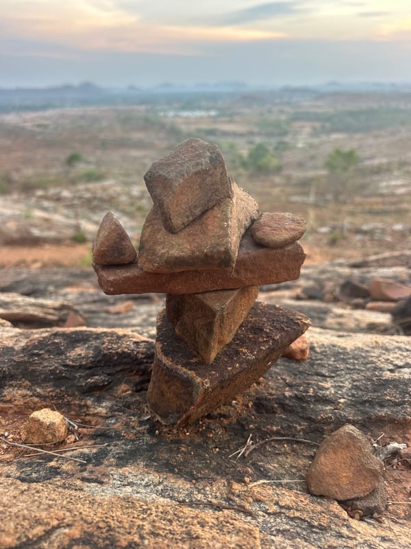 Rock cairn arranged artistically in Kottala, India