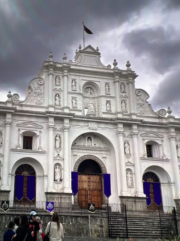Antigua Guatemala's cathedral and Santa Catalina Arch, side by side