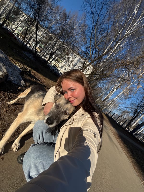 Woman takes selfie with dog in Izhevsk