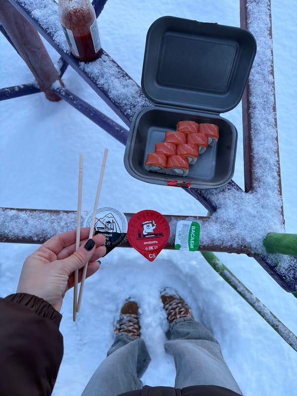 Snowy picnic spotted on playground equipment in Ust-Ilimsk, Russia