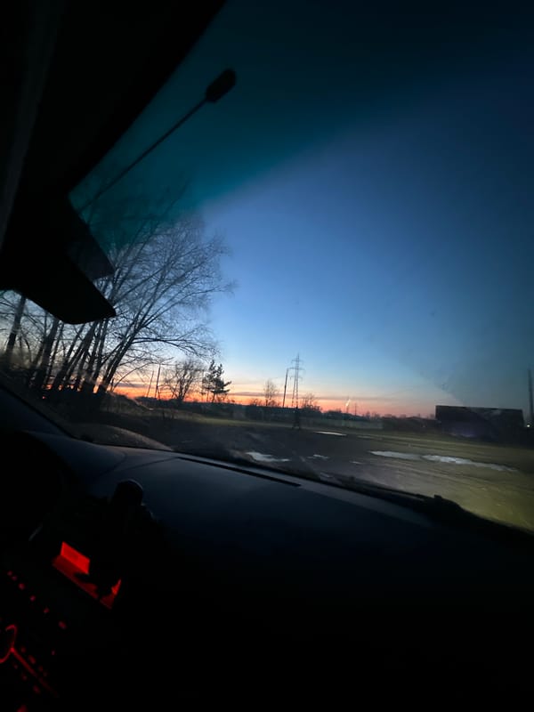 Sunset observed from car in Chaikovsky, Russia