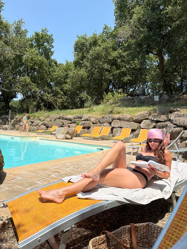 Lazy poolside morning at a Tuscan countryside retreat