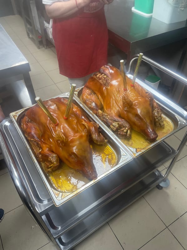 Roasted pigs prepared in Bulgarian commercial kitchen