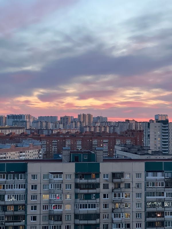 Twilight sunset captured over Saint Petersburg apartment buildings