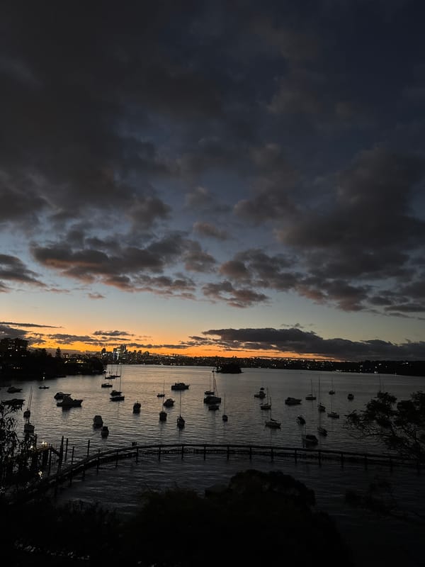 Moody twilight colors over Sydney Harbour at dusk