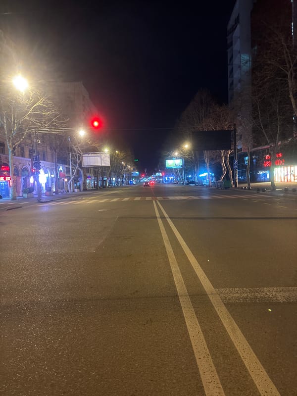 Late night street scene documented in Tbilisi, Georgia