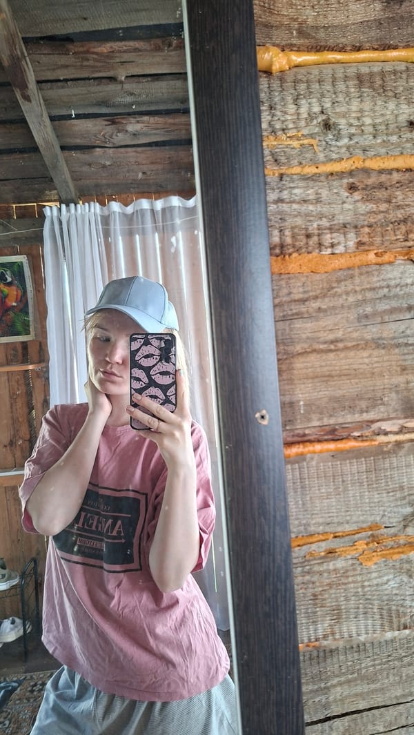 Woman's casual morning documented across Russian village locations