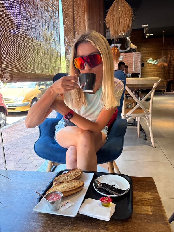 Classic Valencia café breakfast, coffee and toast with tomato