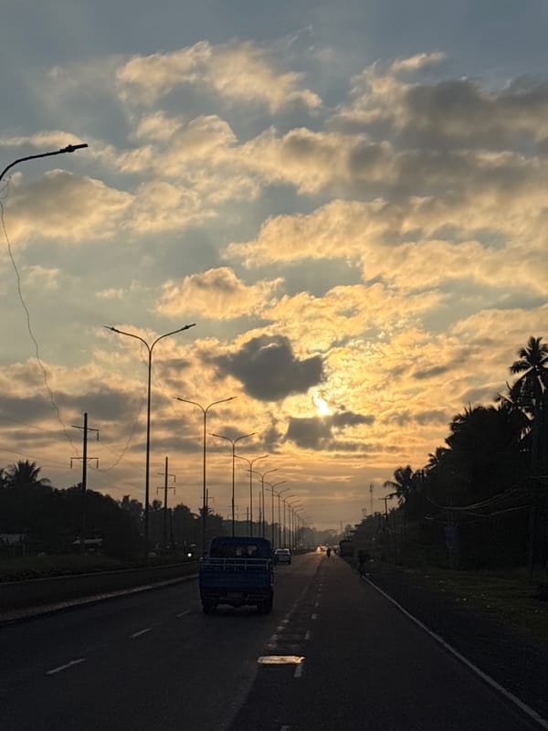 Sunset highway scene captured on dashcam in Carmen, Philippines