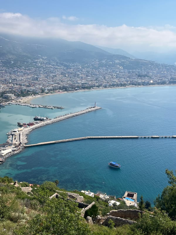 Panoramic views captured of Alanya Turkey coastal cityscape