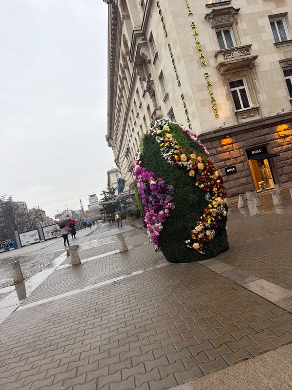 Rainy day scenes captured around Sofia's Alexander Nevsky Cathedral