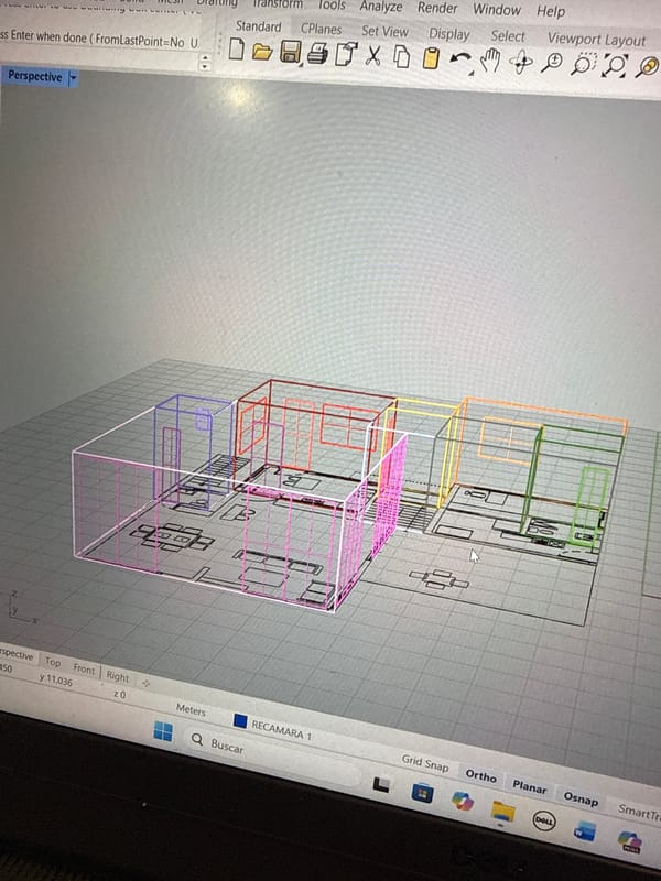 Late-night CAD work on building design in Puebla