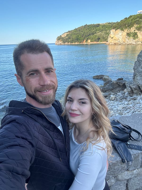 Couple Takes Morning Selfie on Budva Coastal Rocks