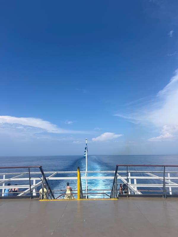 Ferry crossing calm Ionian waters off Kyllini, Greece