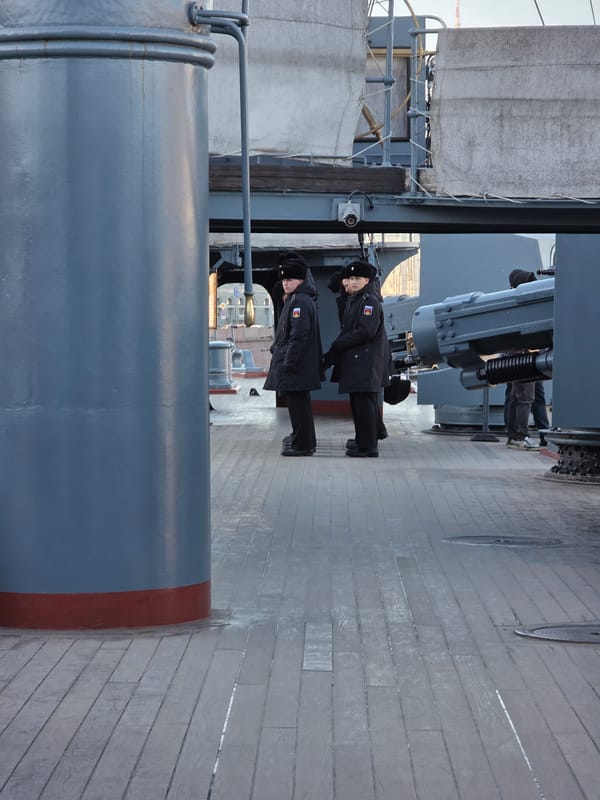 Naval personnel spotted on warship deck in Saint Petersburg