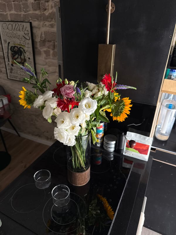 Sunday morning cooking and flowers in a Tel Aviv kitchen