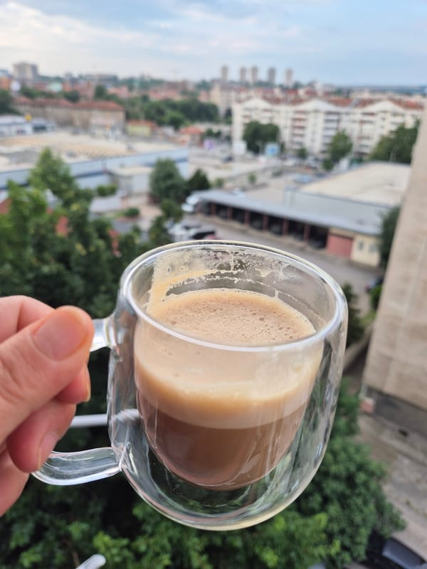 Coffee and city views on a cloudy morning out