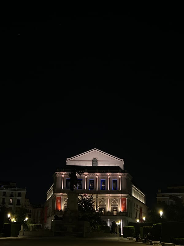 Madrid landmarks illuminated during evening hours May 20