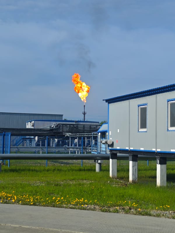 Industrial flare and dandelion field documented simultaneously