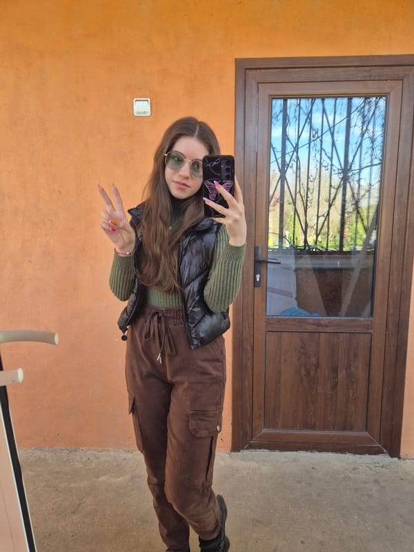 Woman takes selfie outdoors in Pavlikeni, Bulgaria