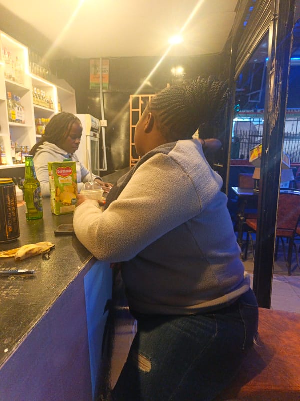 Bar scene and road construction captured in Nairobi