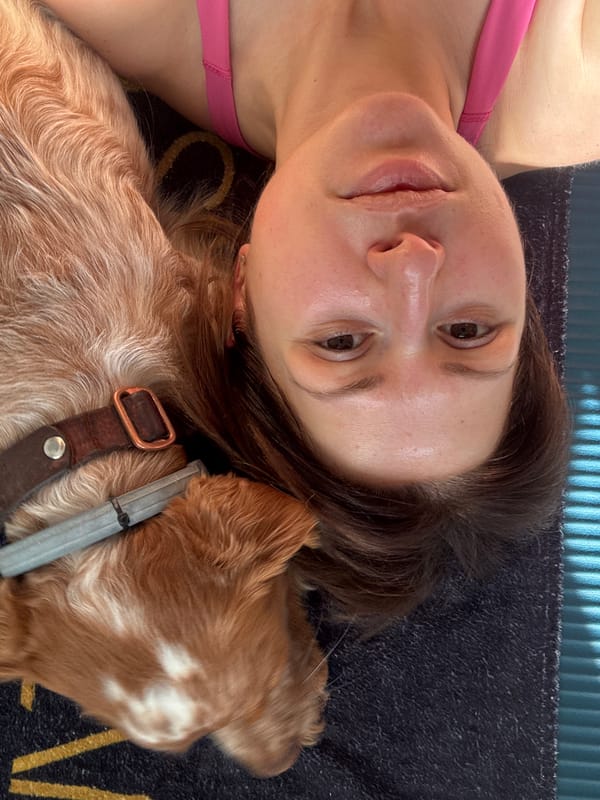 Woman and dog share morning workout routine in Sofia