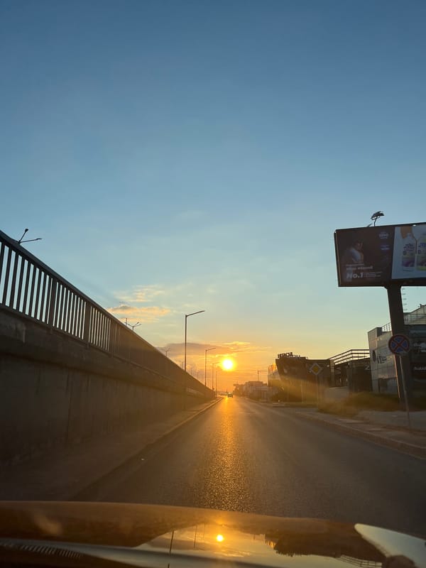 Golden hour drive on a Sofia road at sunset