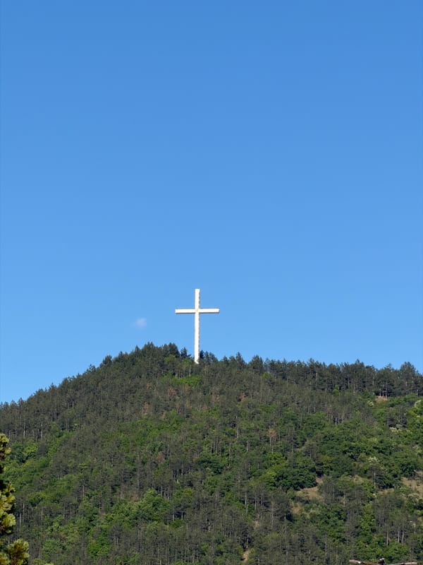 White cross observed on forested hillside in Blagoevgrad, Bulgaria