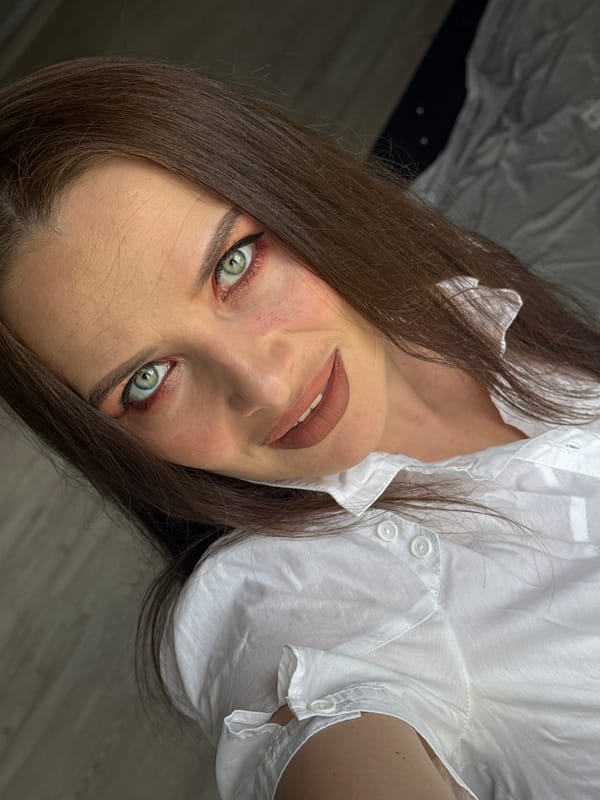 Woman photographed in multiple portrait poses in Rusalevka, Russia