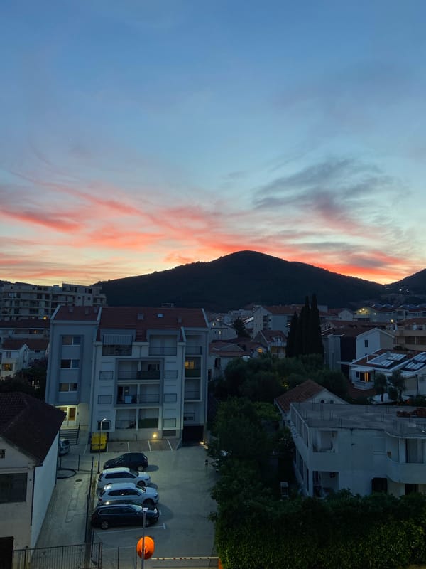 Mixed evening scenes: city skyline, sky views, street art