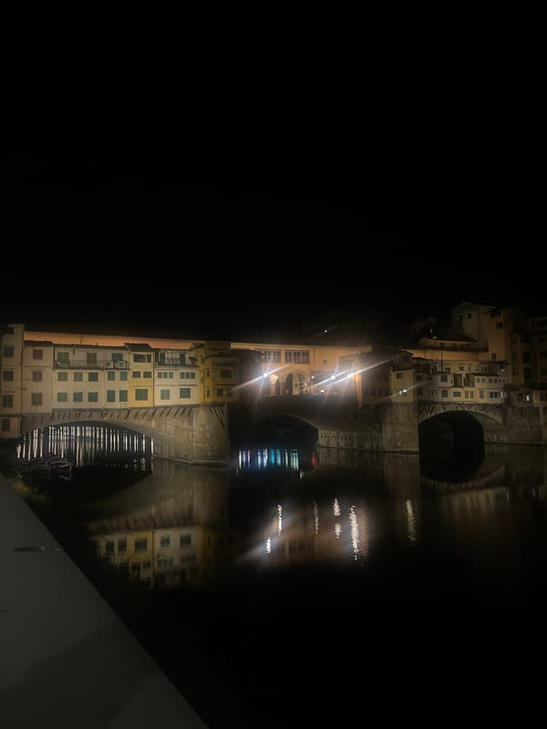 Ponte Vecchio bridge illuminated at night in Florence