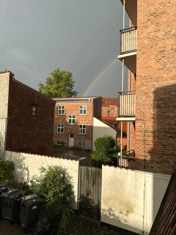 Rainbow spotted during evening rain shower in Horsens, Denmark