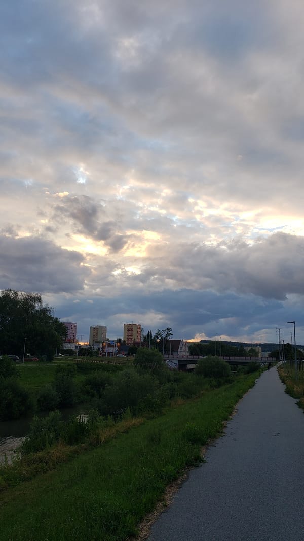 Evening stroll along Prešov's rivers and parks under stormy skies