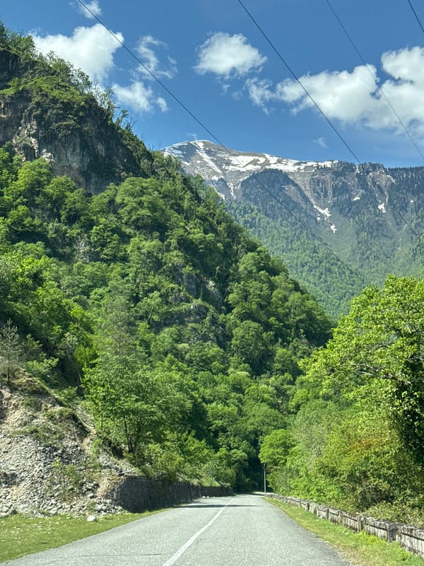 Mountain landscape photographed from vehicle in Bzypta, Abkhazia