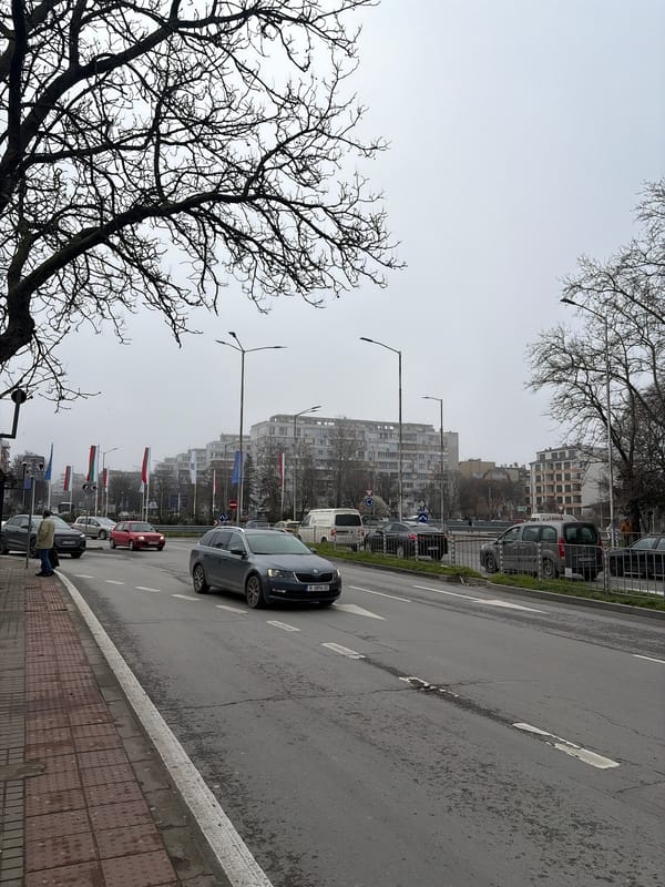 Morning observations capture street scene and social media graphic in Varna