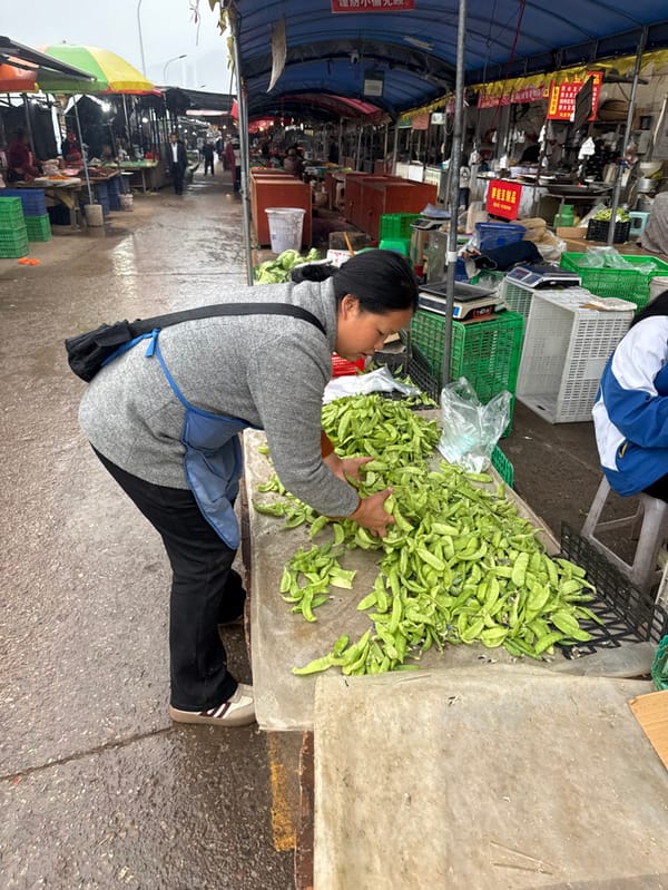 Rainy morning market activity documented in Jiangjin, China