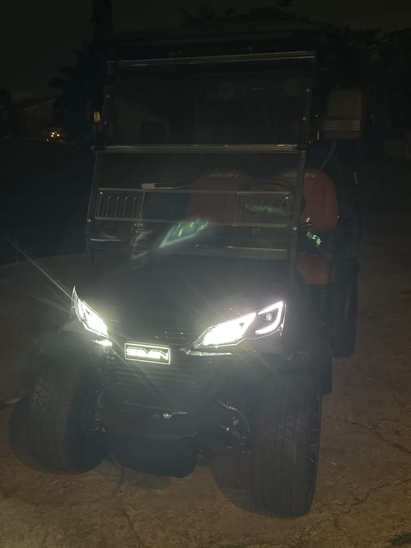 Golf cart with lights spotted at night in Mexico