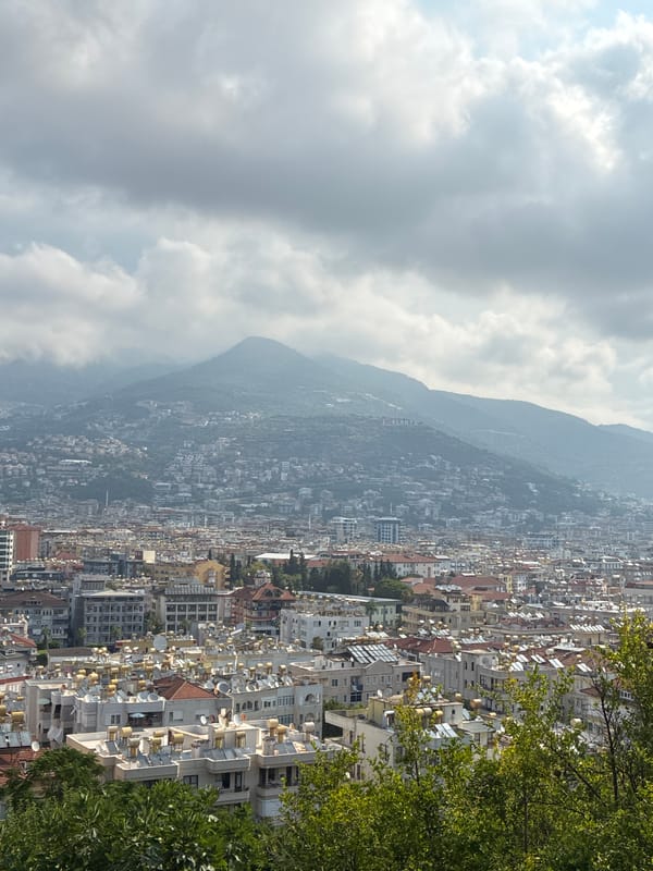 Alanya from above: bougainvillea, rooftops, and sea views