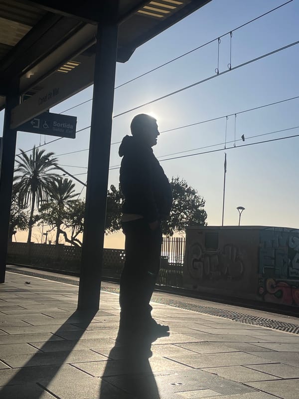 Morning commuter scene at Canet de Mar train station