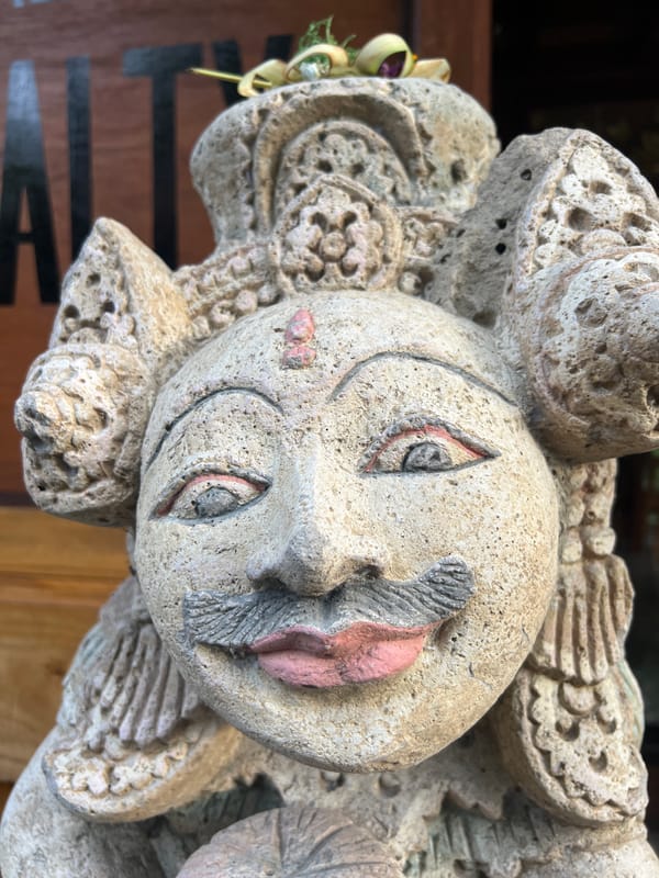 Tourist documents Ubud sights including sculptures and aircraft