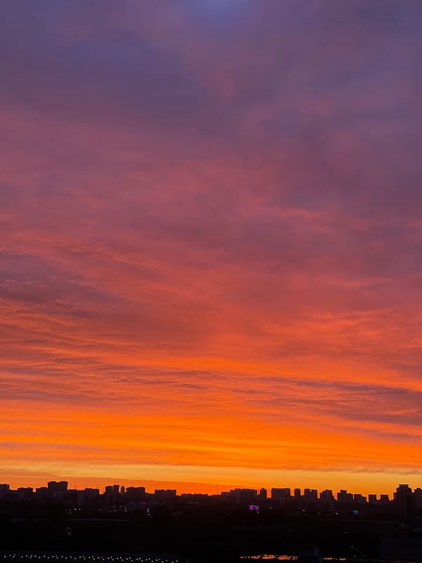 Dramatic sunset captured over Khimki, Russia cityscape