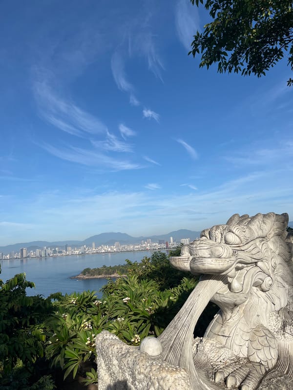 Stone dragon overlooks Đà Nẵng from a high vantage point